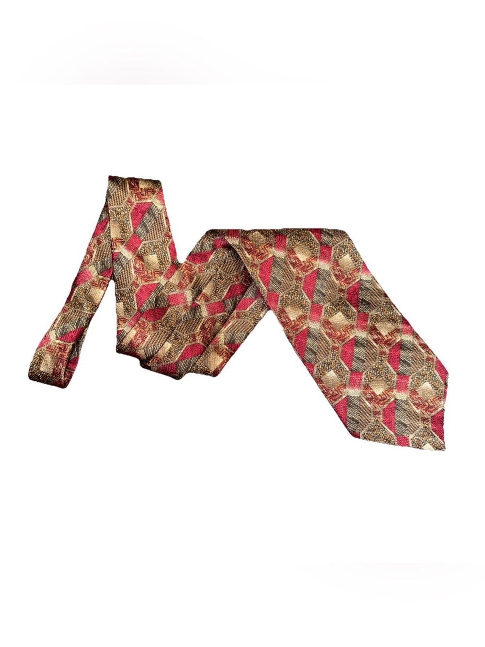 Vivace 100% Silk Red Gold Tan Tie Geometric Preppy Formal Dance Business Office